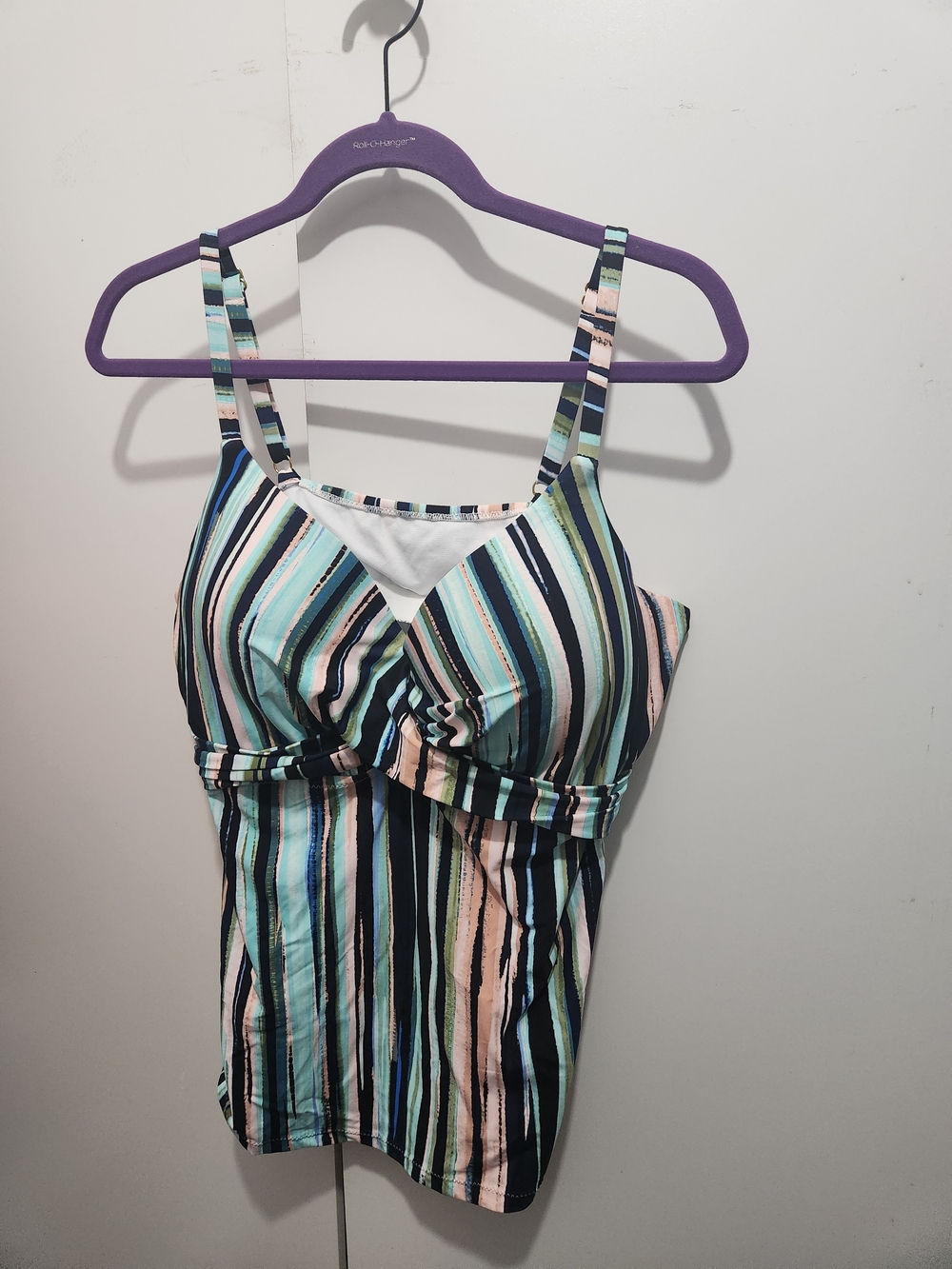 Striped Underwire Tankini Top - Mint, Peach, Navy